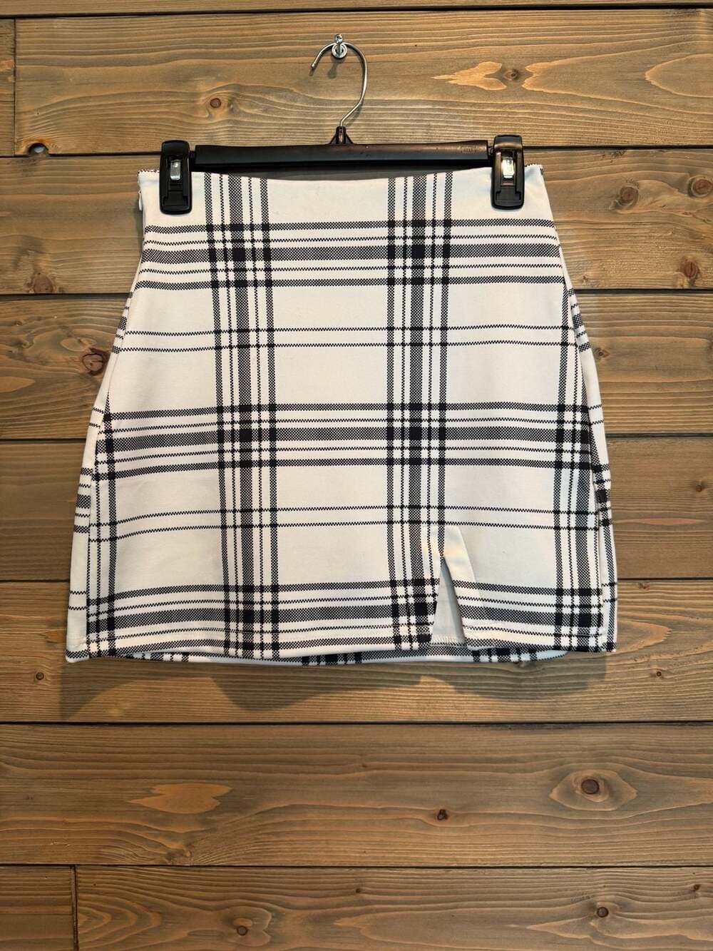 Unbranded  Black and White Plaid Split Hem Mini Skirt Size S